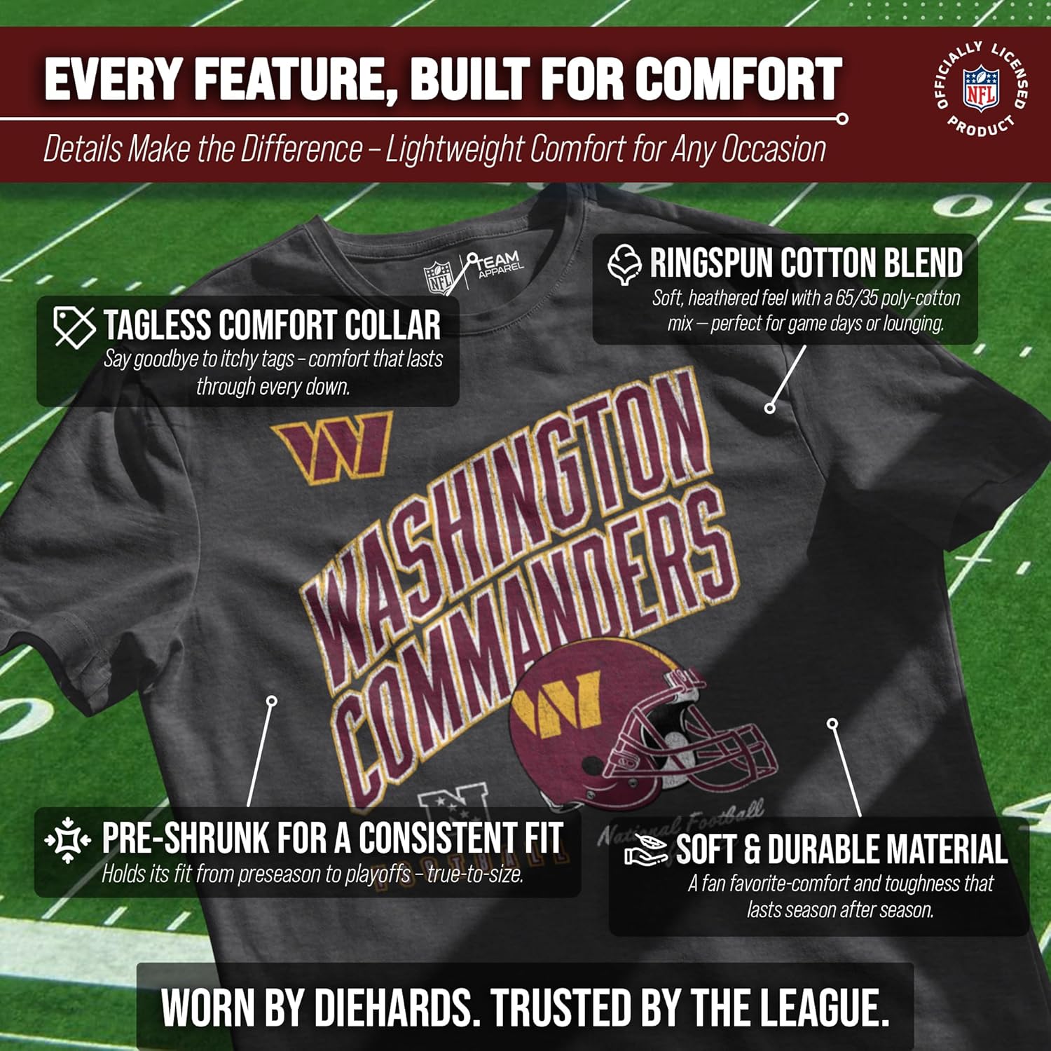 Team Fan Apparel NFL Adult Distressed Helmet Tag-Less T-Shirt, Unisex Football Tee, Soft Comfortable Cotton, Officially - Image 3