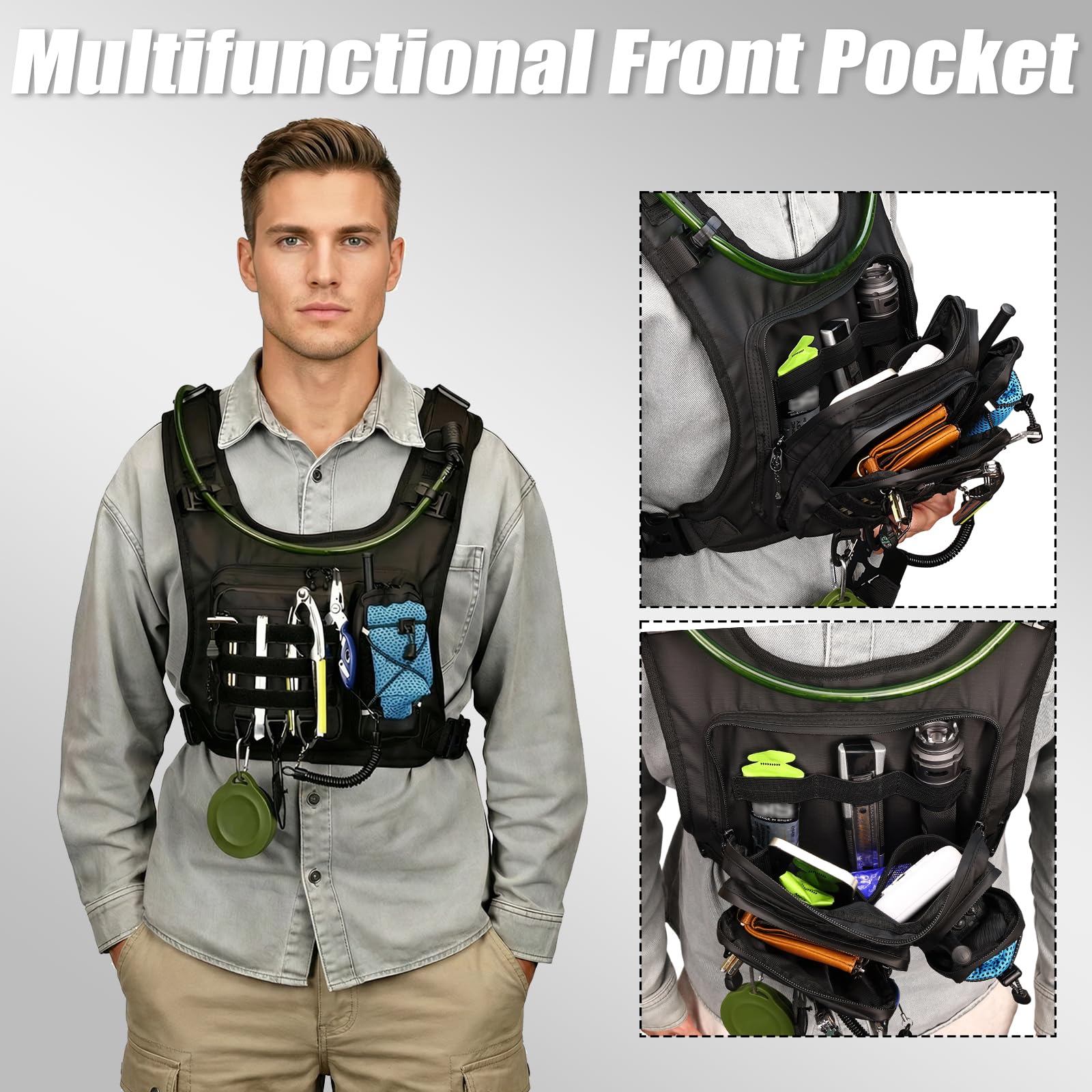 Gilet Running Uomo Donna Tactical, Zaino Trail Running con Sacca Idrica 2L, Gilet Corsa Molles, Running Vest Zaino Corsa Zaino Idratazione per Trekking Ciclismo Sci
