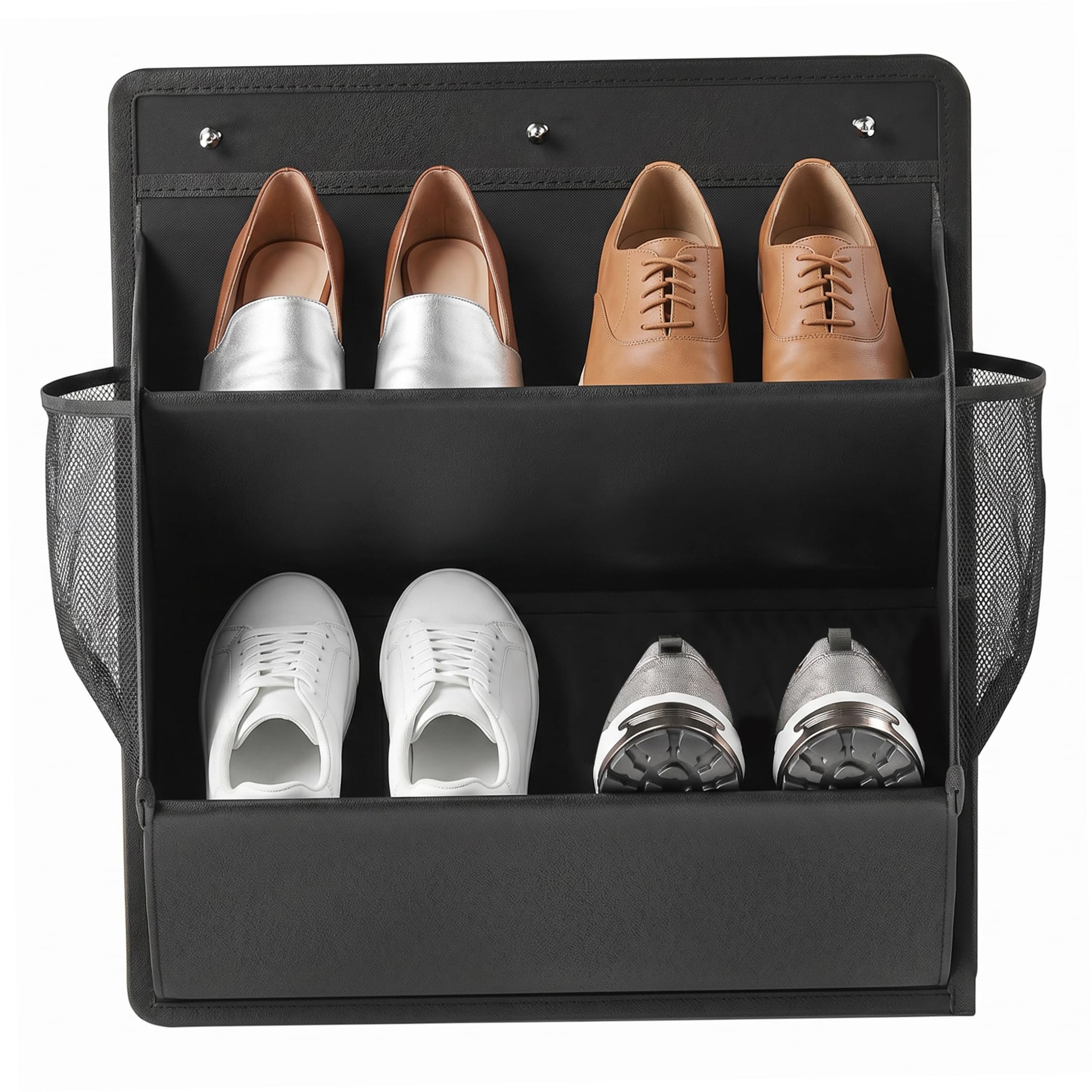 StaZamor Black No-Drill Wall Mounted Hanging Shoe Storage Rack, Large Capacity Pockets for RV Organization, Closet, Door