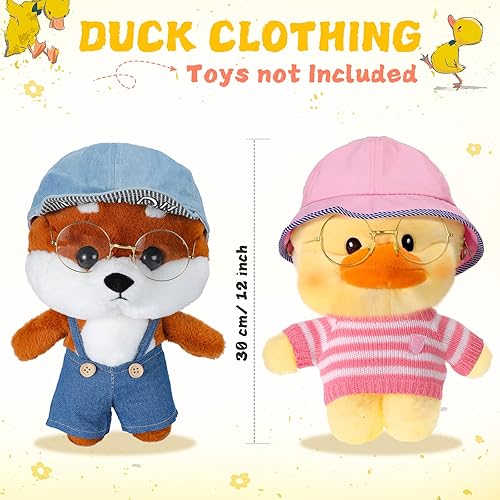 Miniatura 3 de 6 piezas de ropa de animales de peluche de pato de 12 pulgadas, accesorios de ropa de pato, incluye ropa bonita, gafas, sombrero, ropa de muñeca de