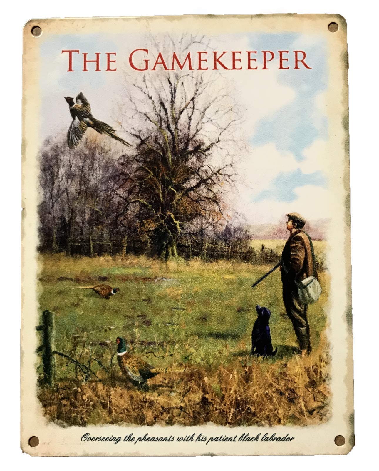 GQWJKSZ Gamekeeper Pheasant Country Farming Shooting Vintage Metal Sign Tin Retro Plate Plaque Home Decor Bar Kitchen Wall Sign Art 12inchx8inch, Multi