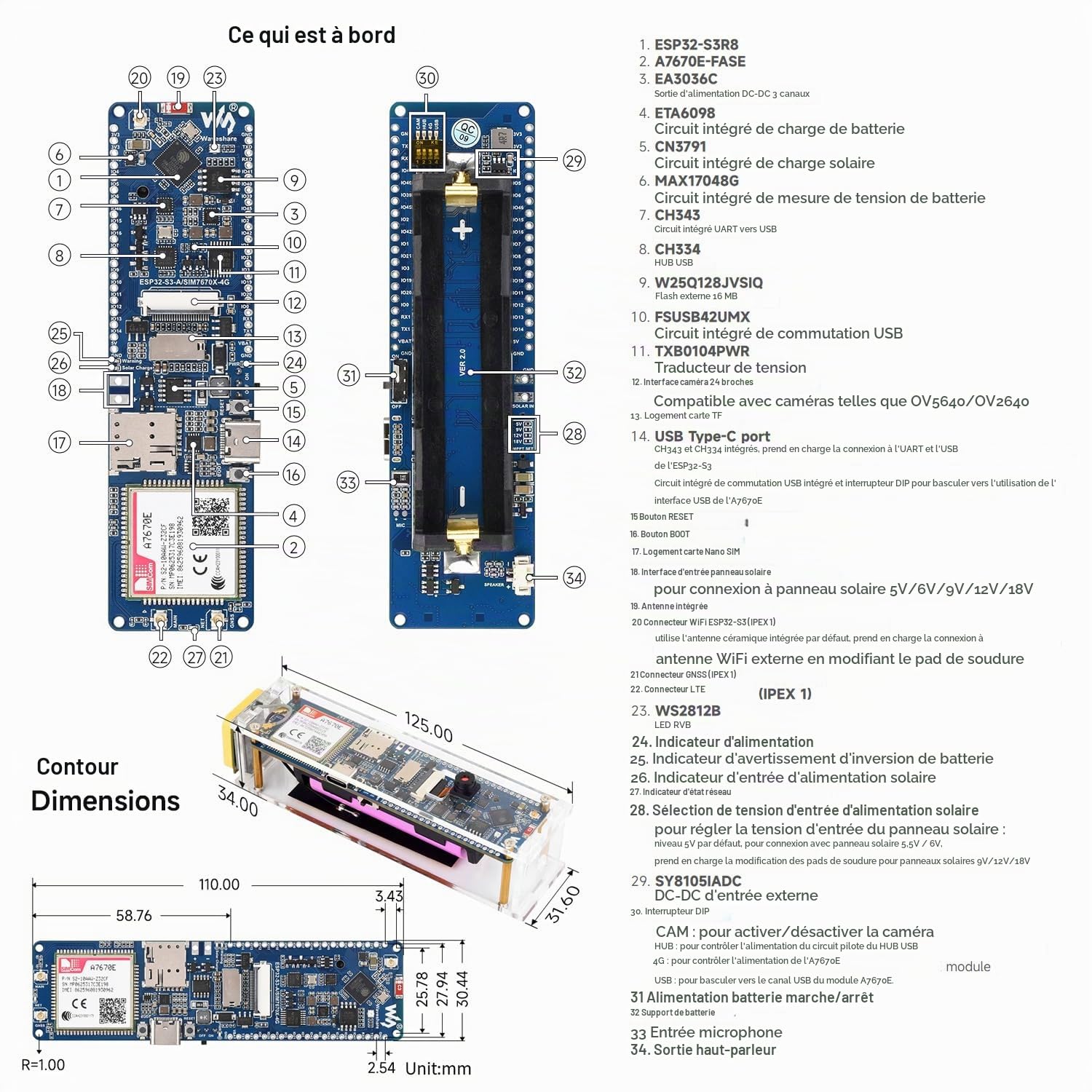 Waveshare ESP32-S3 A7670E 4G Development Board, with Camera/Speaker/Antenna
