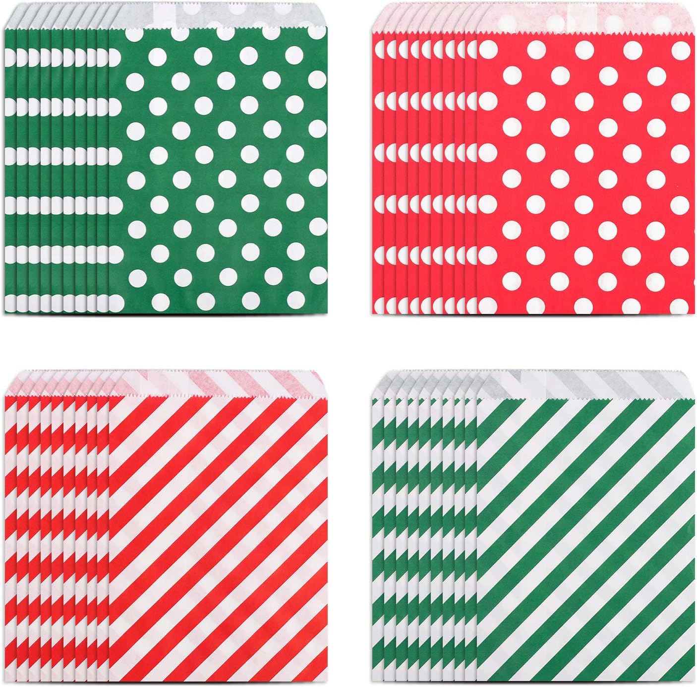 Kolewo4ever 100 pieces Christmas Treat Bags Christmas Goodies Bags, Kraft Holiday Gift Bags Red Green Candy Buffet Paper Bags Xmas Holiday Party Favor Goody Bags