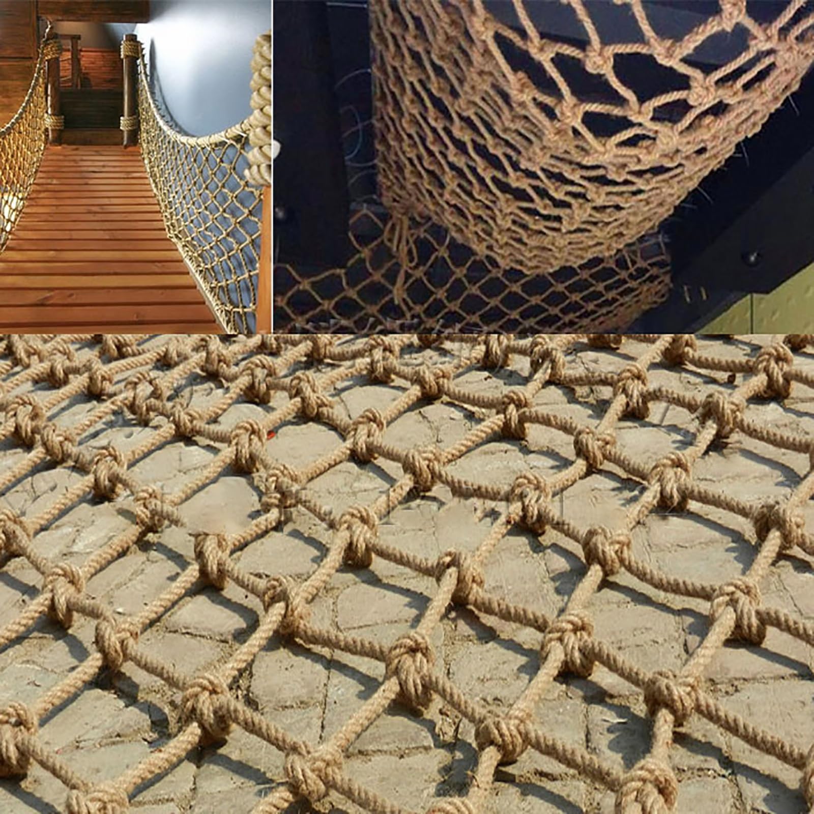 GLDYTVF Customizable Natural Jute Rope Net, Handwoven Double Loop Design, Highly 10mm Thick, 2x2m Garden Balcony Fence, Strong & Flexible Mesh Netting