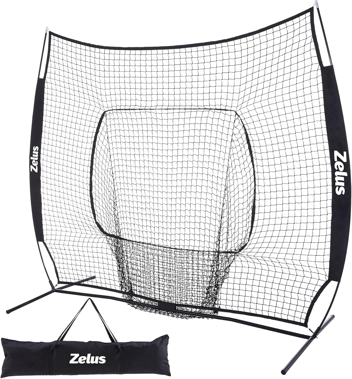 ZELUS 7x7 Baseball & Softball Hitting Net - Portable Pitching Backstop with Carry Bag, Ground Stakes & Durable Bow Frame for All Ages