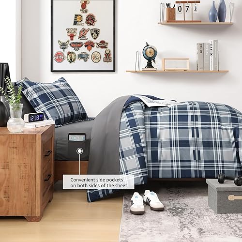 Miniatura 4 de MaiRêve Juego de edredón azul marino individual XL, juegos de ropa de cama individual XL para niños y niñas, 5 piezas para dormitorio rural para