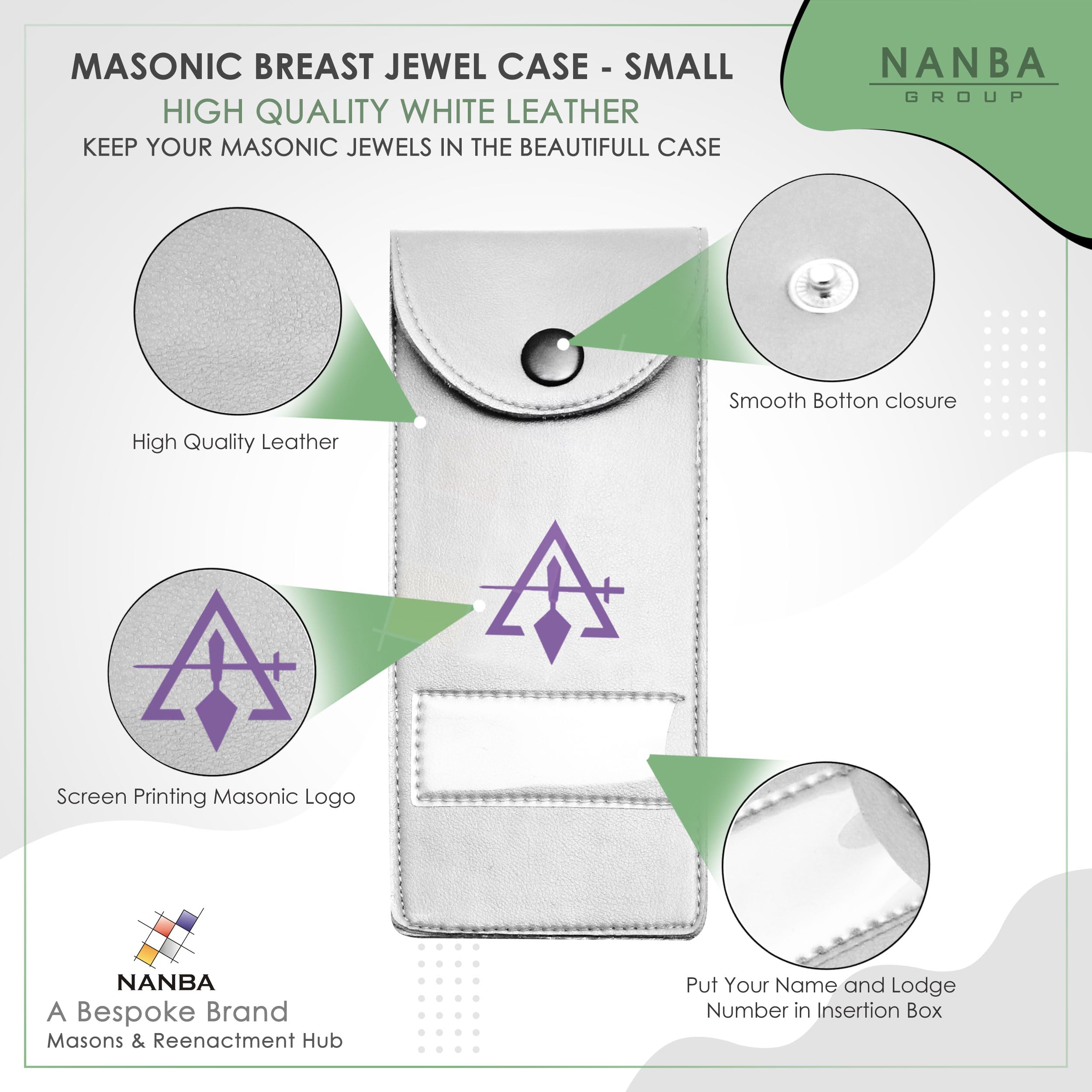 Masonic Regalia Pocket Jewel Holder Case Leather Carry Wallet - Freemason Jewels, Pins & Badges Holder - OR&SM Purple Emblem