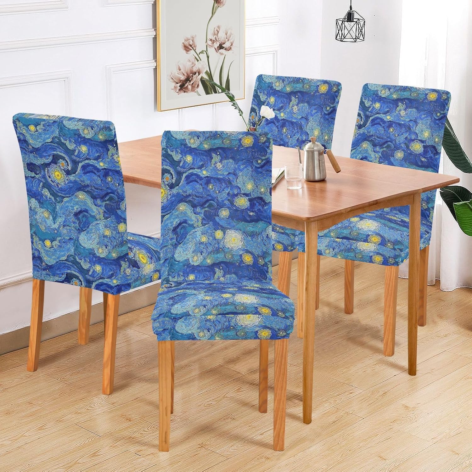 Starry Night Starry Night Dining Chair Covers Set of 4, Stretch Kitchen Chair Slipcover Washable Removable Chair Covers Protector for Dining Room, Hotel and Ceremony