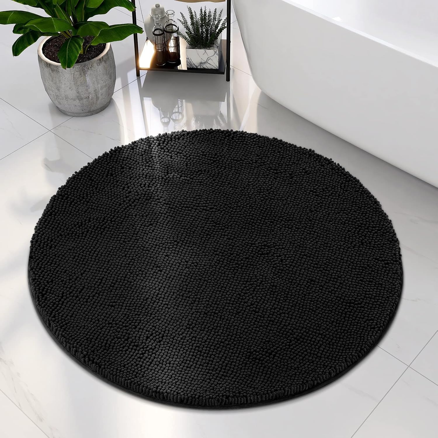 Amazon.com: HOMEIDEAS Round Bathroom Rug, Luxury Chenille Shaggy Extra ...