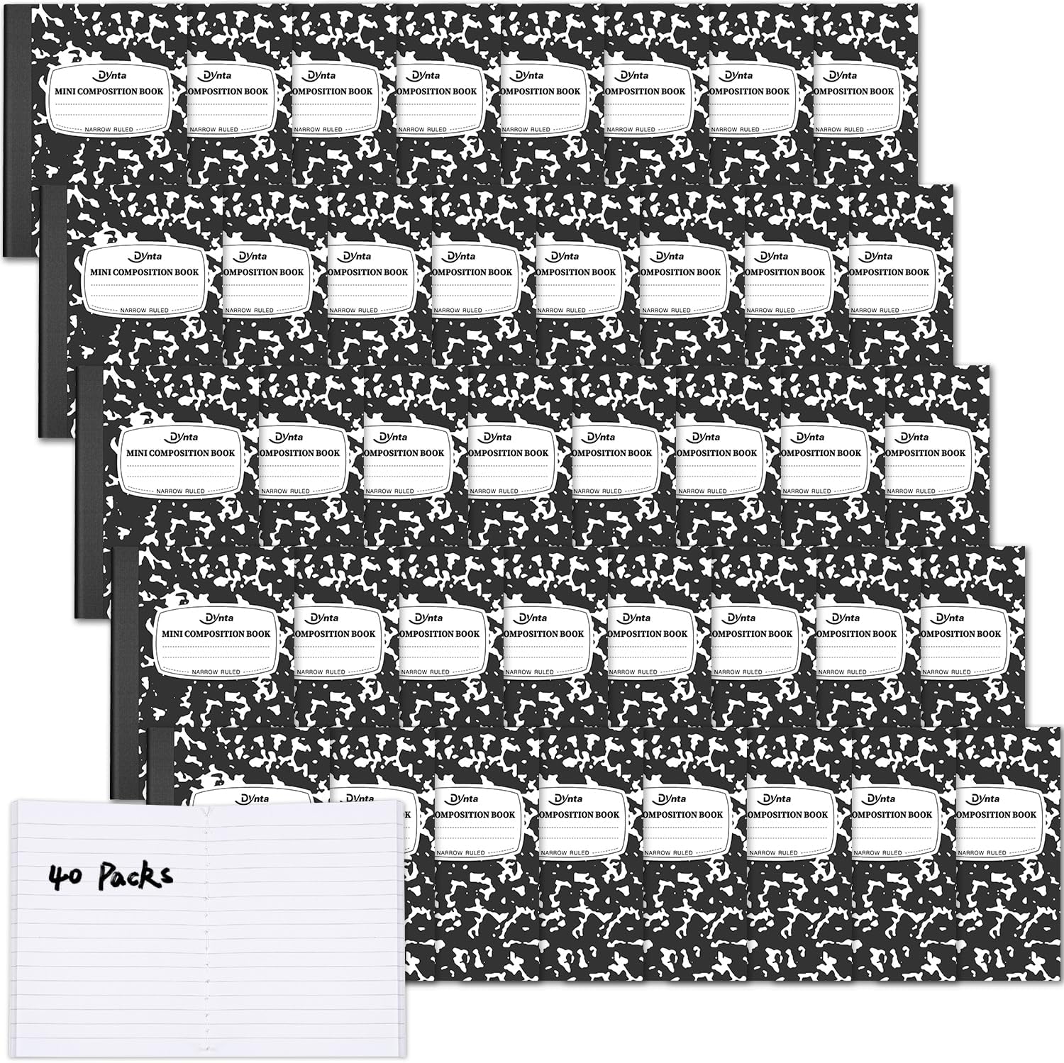 dynta mini composition notebooks bulk, 40 packs 3.25 x 4.5 inch composition books narrow ruled, black pocket notebooks for kids students men women teachers (60 sheets/120 pages)