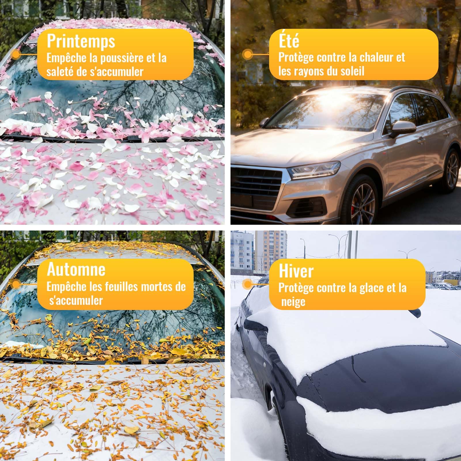 Couverture Pare Brise Voiture - Protege Pare Brise Givre, Pare Soleil Voiture 145x100cm, Anti-Gel, Anti-Glace, Anti-Soleil, Cache Vitre Voiture Toutes Saisons pour SUV, Berlines