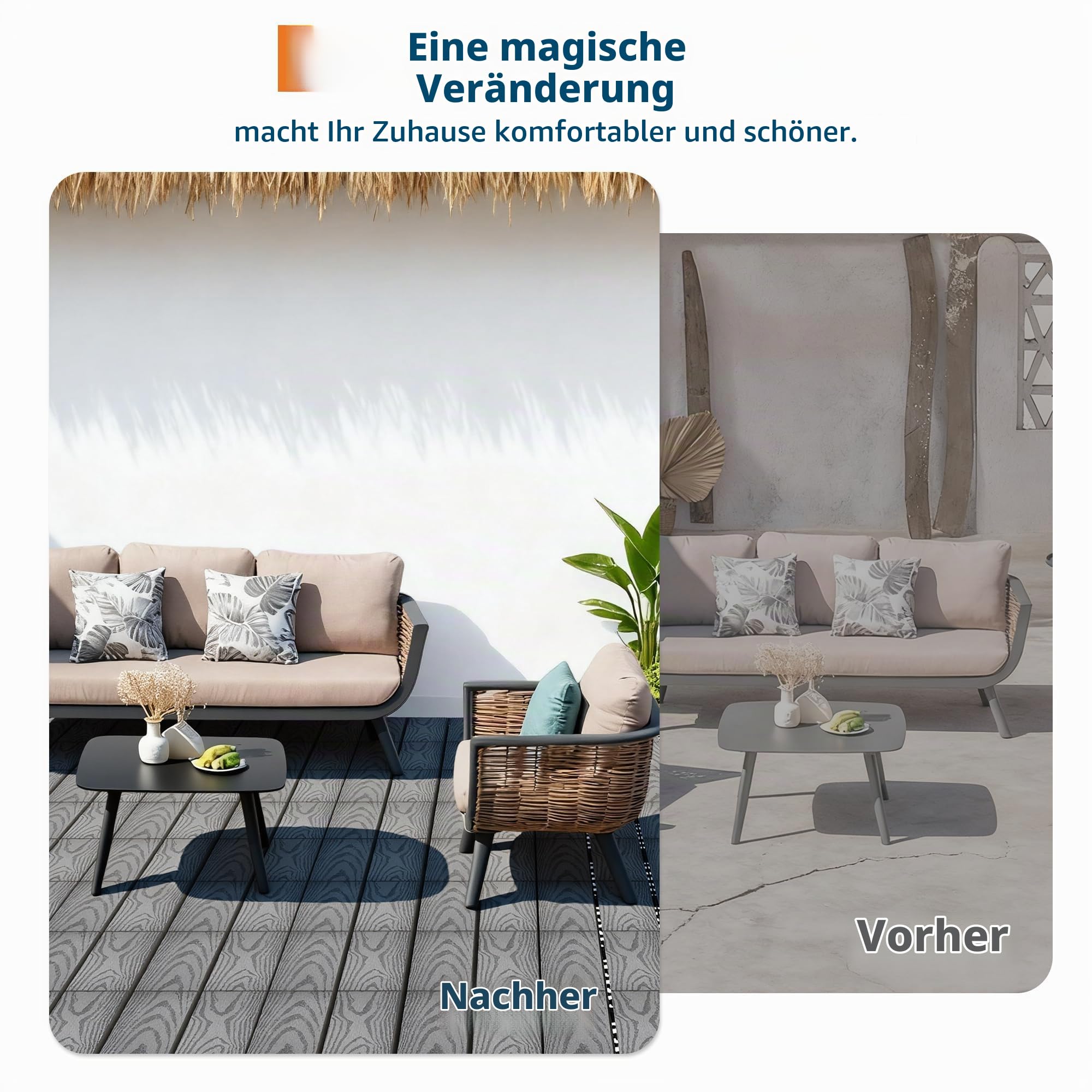 WPC Fliesen 30x30cm Terrassenfliesen Klickfliesen, Balkonfliesen in Holzoptik, Bodenbelag Klickfliesen Für Balkon & Terrasse