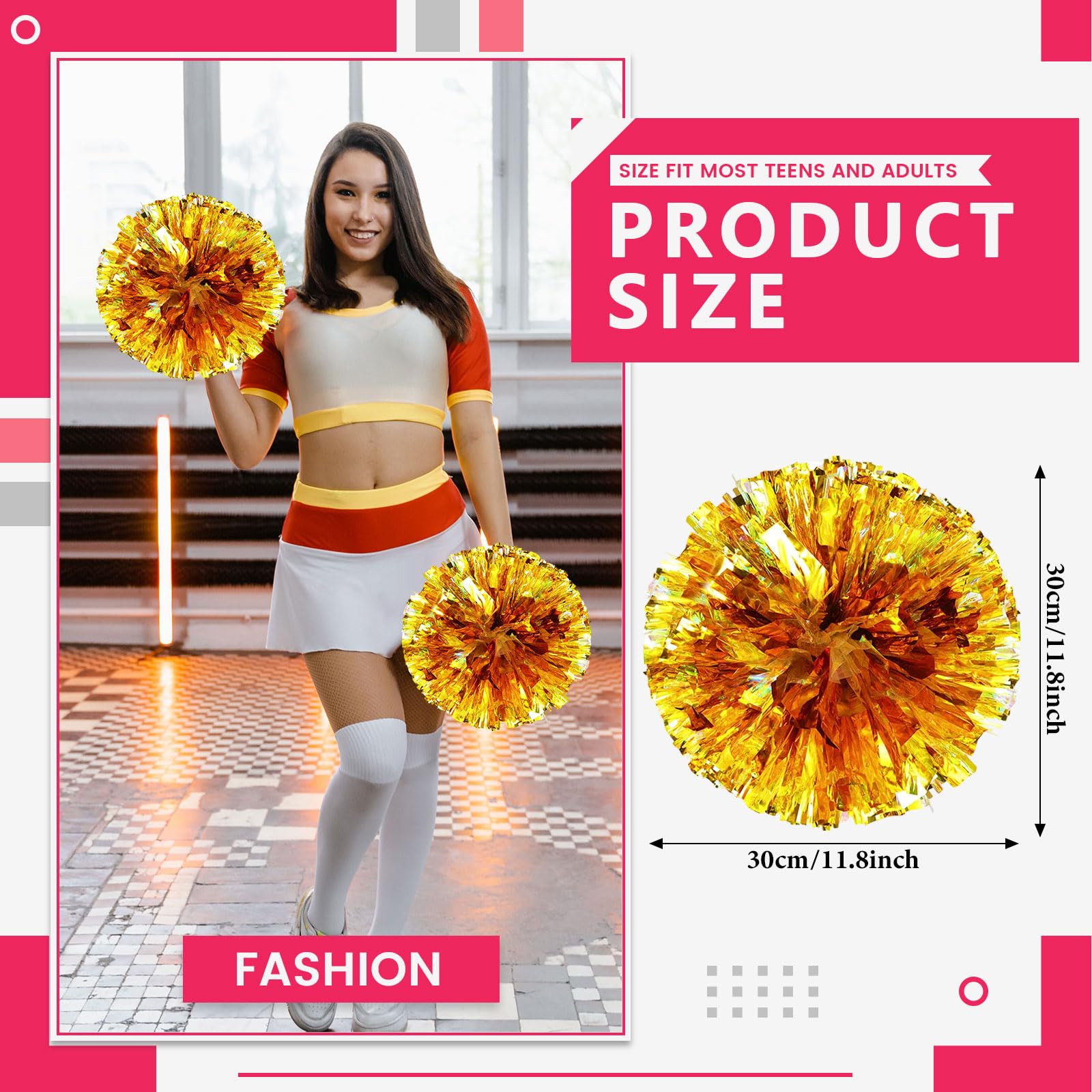 Pompons de Cheerleading (Lot de 36) avec Trous pour Les Doigts, pour la Danse, Le Sport, l'esprit d'équipe, Les Festivals et Les matchs.