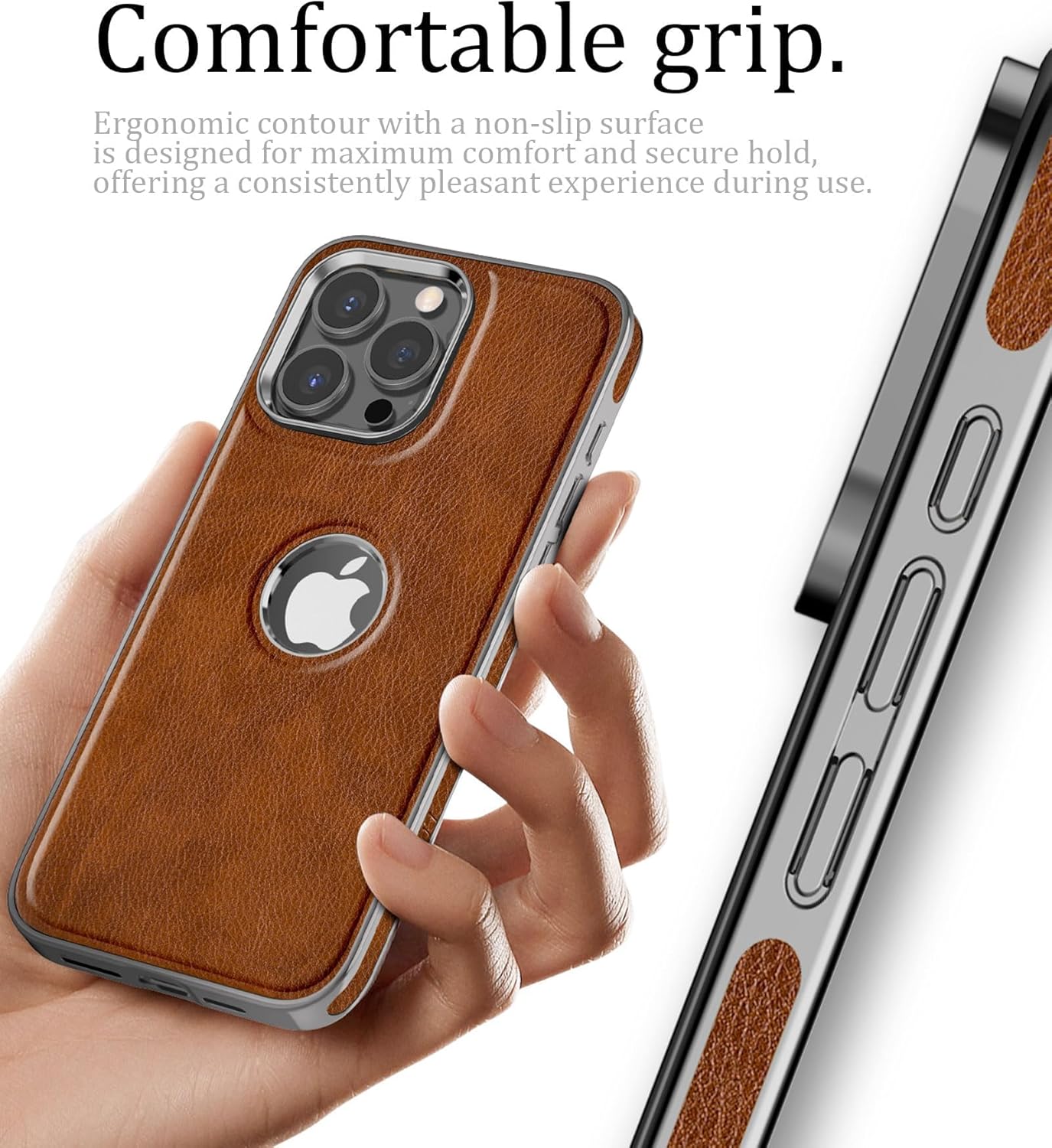 LOHASIC Magnetic Case for iPhone 16 Pro Max, Stronger Magnet Compatible with MagSafe, Luxury Logo View, Elegant PU Leather ProMax Phone Cover for Men Women, 6.9 Inch - Brown Grey