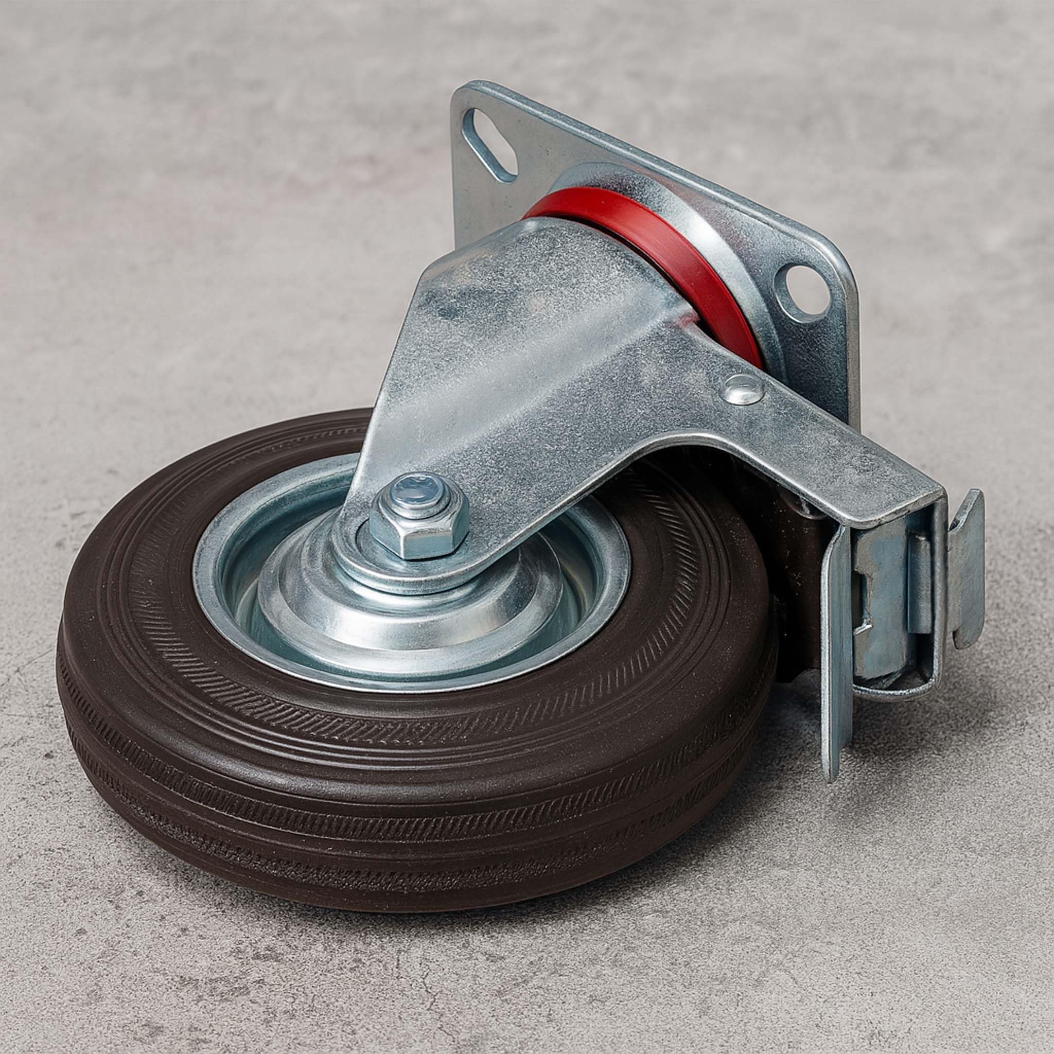 Wiltec Jeu 4x Roulette pivotante Blocage double – 200 mm – Capacité 150 kg – en Caoutchouc – Roue avec Frein et Plaque de montage - Bricolage