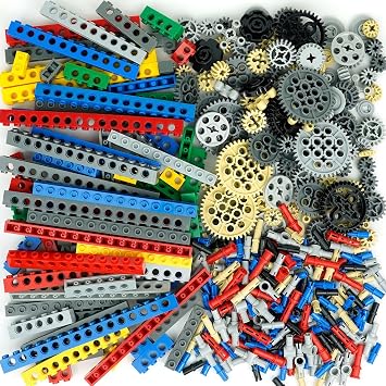 BroTex Technic-Parts Gears Pins Beams-Axles Bricks Bulk, Gearbox Compatible with CarMotor-Accessories MOC Buildings Toys for Adults Kids Age-6+