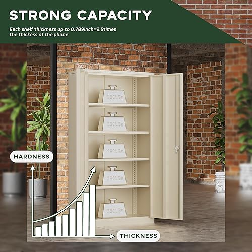 Vista 138 de Greenvelly Armario de almacenamiento de metal para garaje, gabinete de acero negro con bloqueo de 72 pulgadas con puertas y 4 estantes, armarios