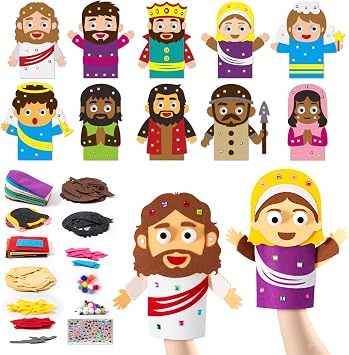 WATINC Hand Puppet Making Kit - 10pcs Jesus Resurrection Felt Sock Puppet Toys, Make Your Own Storytelling Role Play Party Supplies with Googly Eyes & Pom Poms, Arts Crafts Gift for Girls BoysEaster