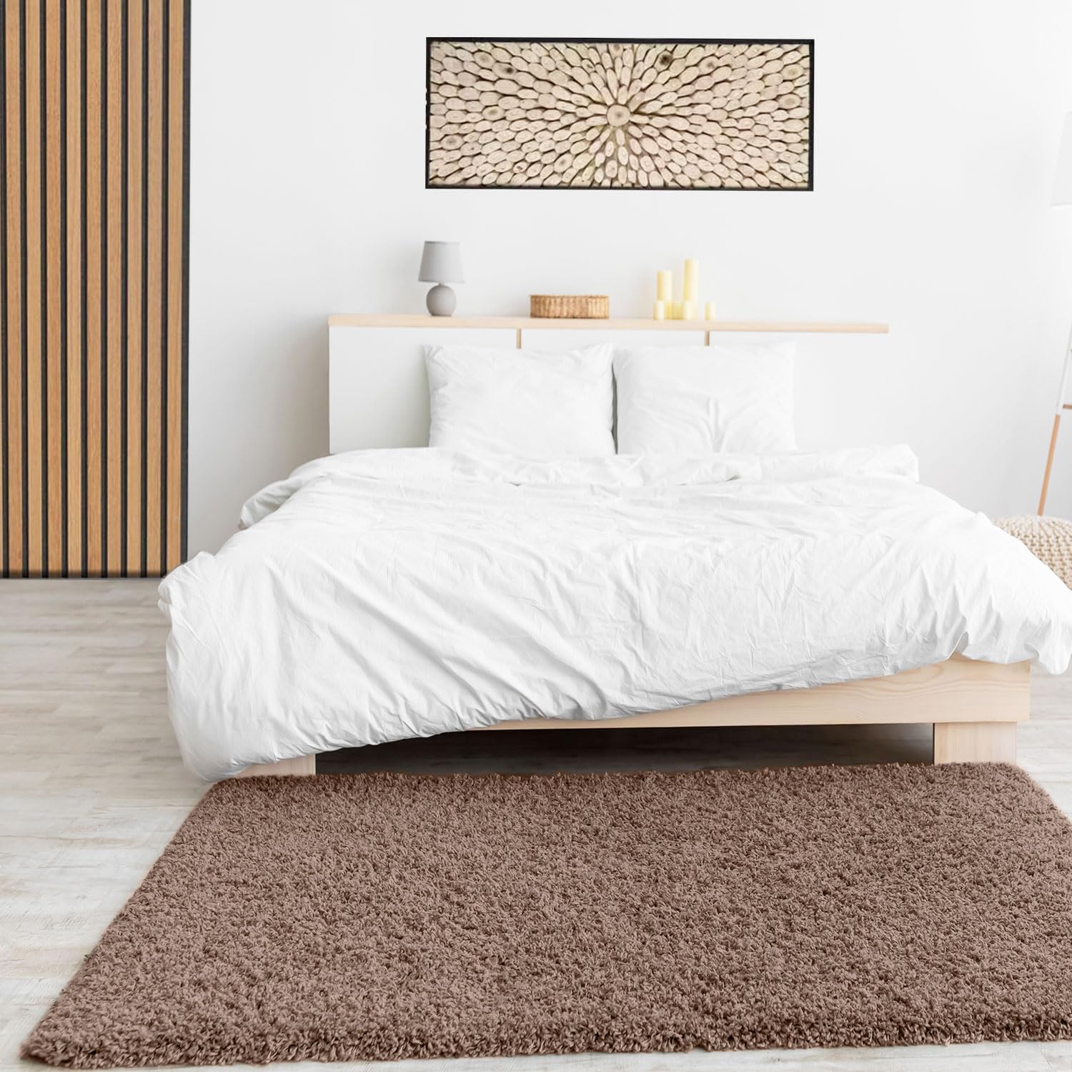 VIMODA Prime Shaggy Teppich Hochflor Langflor Teppiche Modern Einfarbig Nougat Hellbraun, Maße:160x220 cm