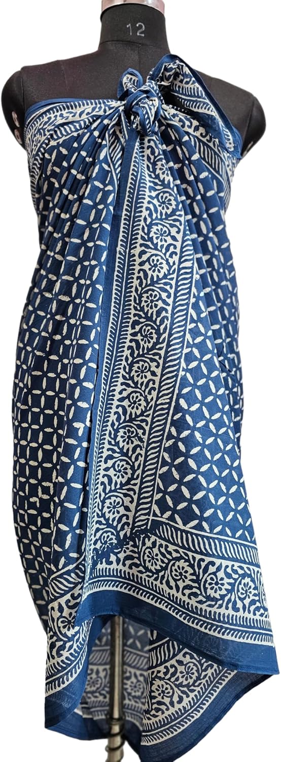 Hand Block Print Sarong, Women Bch Cover Pareo Hand Dyed Scarves Indian Hand Block Print Scarves,Stole Cotton pareo Size 44x72 Inch ss05 - Image 2