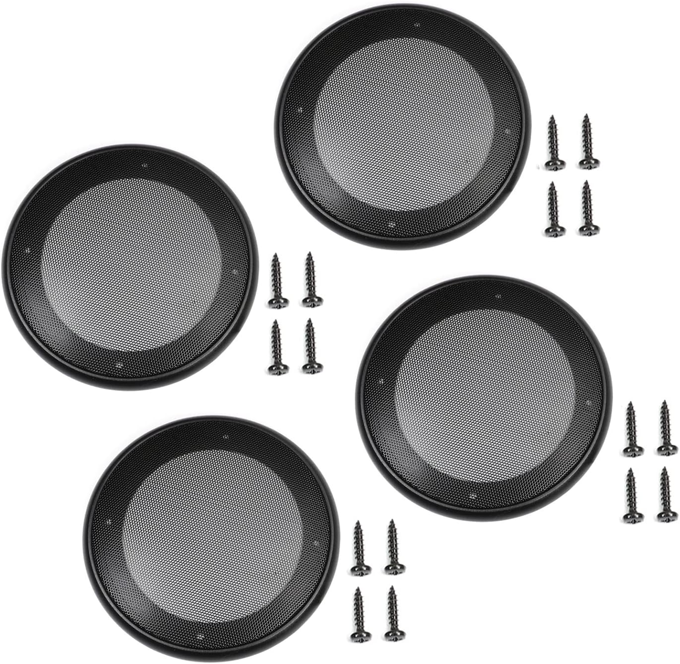 Fielect 4Pcs 5inch Speaker Grill Cover Mesh Decorative Circle Woofer Guard Protector Cover Audio Accessories Black Cloth Cover with 16 Screws