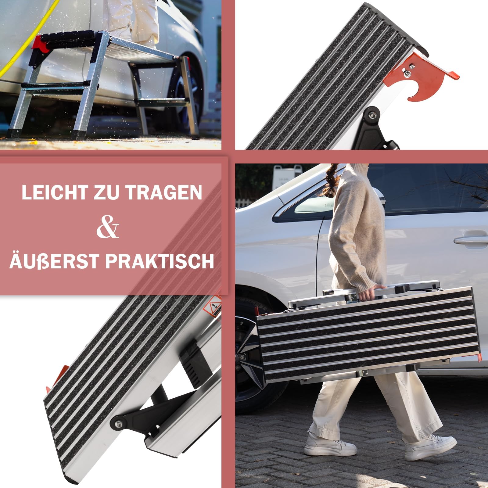 XinSunho Piattaforma di lavoro in alluminio, Scaletta pieghevole, fino a 150 kg, Scala alluminio portatile, con serrature di sicurezza, gradini ampli, Scaletta antiscivolo per casa e officina
