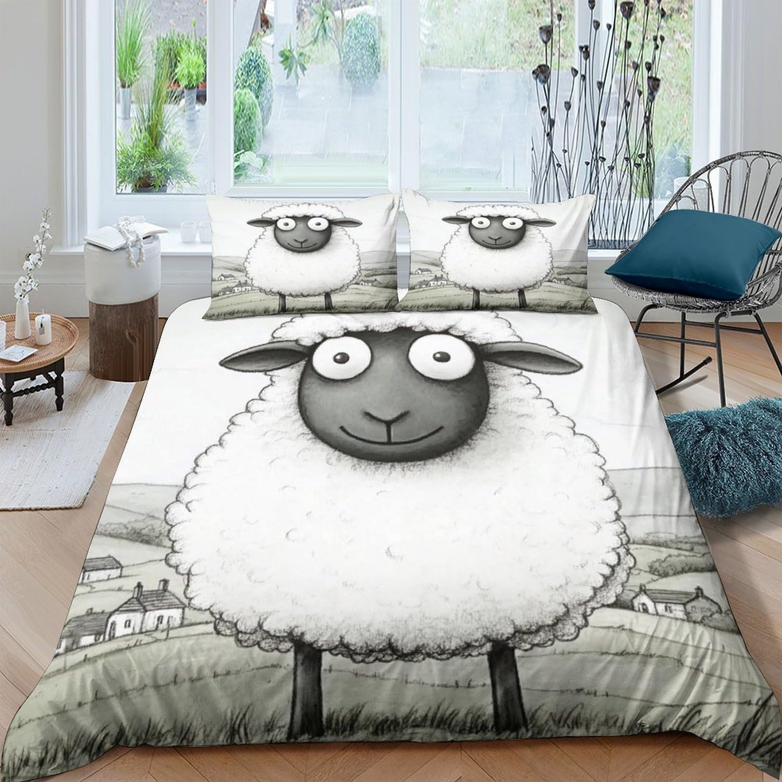 Ctjqhvkz Style-8 3D Printed Cartoon Sheep Fitted Sheet Microfiber Anti-Slip Bed Cover For Bedroom Guest Room Decor Easy Care Single（135X200cm）