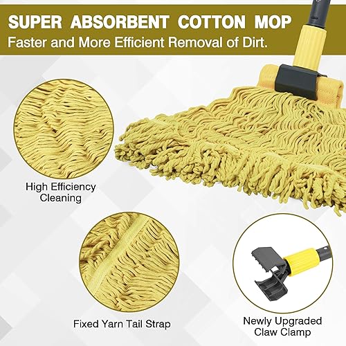 Miniatura 3 de JEHONN Trapeador comercial industrial resistente con mango de 57.5 pulgadas de largo, trapeador profesional de algodón húmedo seco para limpiar