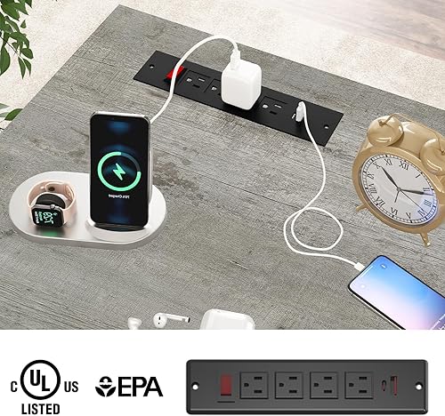 Miniatura 4 de Farmhouse - Escritorio ejecutivo de 61 pulgadas con 5 cajones, escritorio de oficina rústico para computadora con estación de carga, cajones de