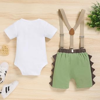 Baby Boys 1st Birthday Cake Smash Outfit Short Sleeve Bodysuit Bloomers Adjustable Y Back Suspenders Clothes Set