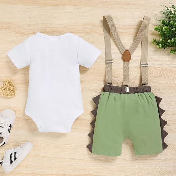 Baby Boys 1st Birthday Cake Smash Outfit Short Sleeve Bodysuit Bloomers Adjustable Y Back Suspenders Clothes Set