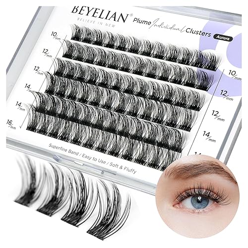 BEYELIAN Pestañas en racimo, rizo C, 72 unidades, individuales, manga, racimos, extensiones de pestañas postizas, aspecto natural, reutilizables,