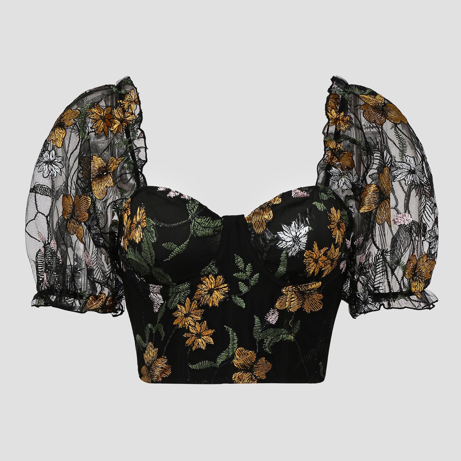 Generisch Camicetta Dirndl trasparente in pizzo bianco, camicetta tradizionale da donna, 1 pezzo, con ferretto, elegante camicetta in pizzo nero per