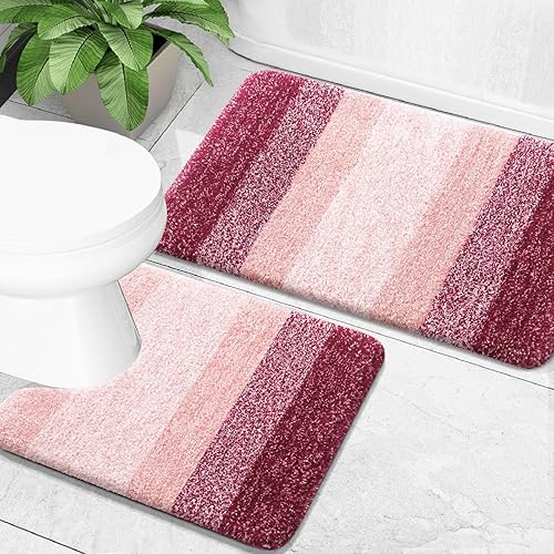 OLANLY Juego de 2 alfombras de baño de lujo, alfombras de baño de microfibra suave y absorbente y alfombra de inodoro de contorno en forma de U,