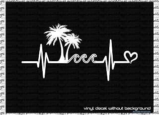 Heartbeat beach palm tree waves Vinyl Decal sticker - VRS decal - car window/bumper Laptop fridge sticker aquaholic ocean oasis travel (8" x 4")