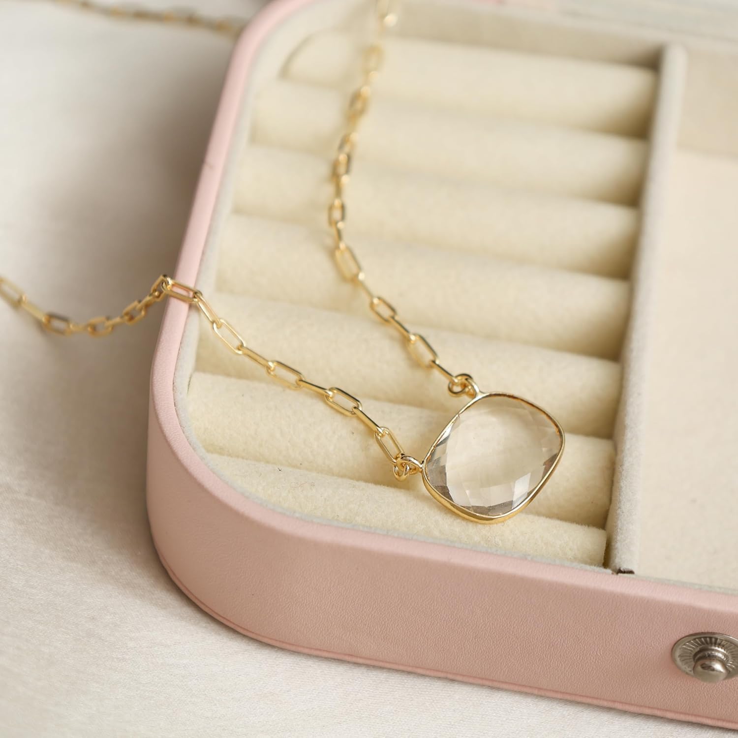 Gempires Cushion Cut Pendant Necklace With 18 Inch Paper Clip Chain Hypoallergenic 14k Gold Plating, Gift for s - Image 3