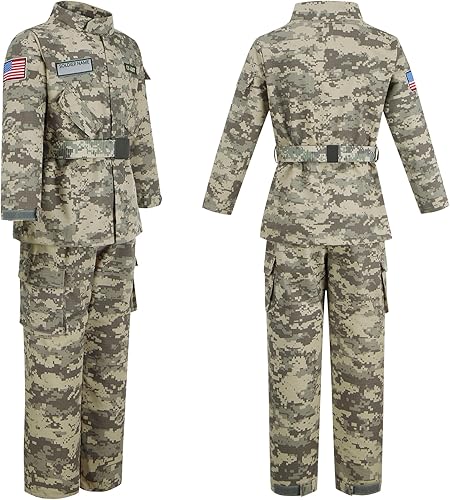 Miniatura 2 de Kosgraiy Disfraz del ejército para niños, disfraz de soldado de lujo para niño y niña, uniforme de camuflaje del ejército para niños