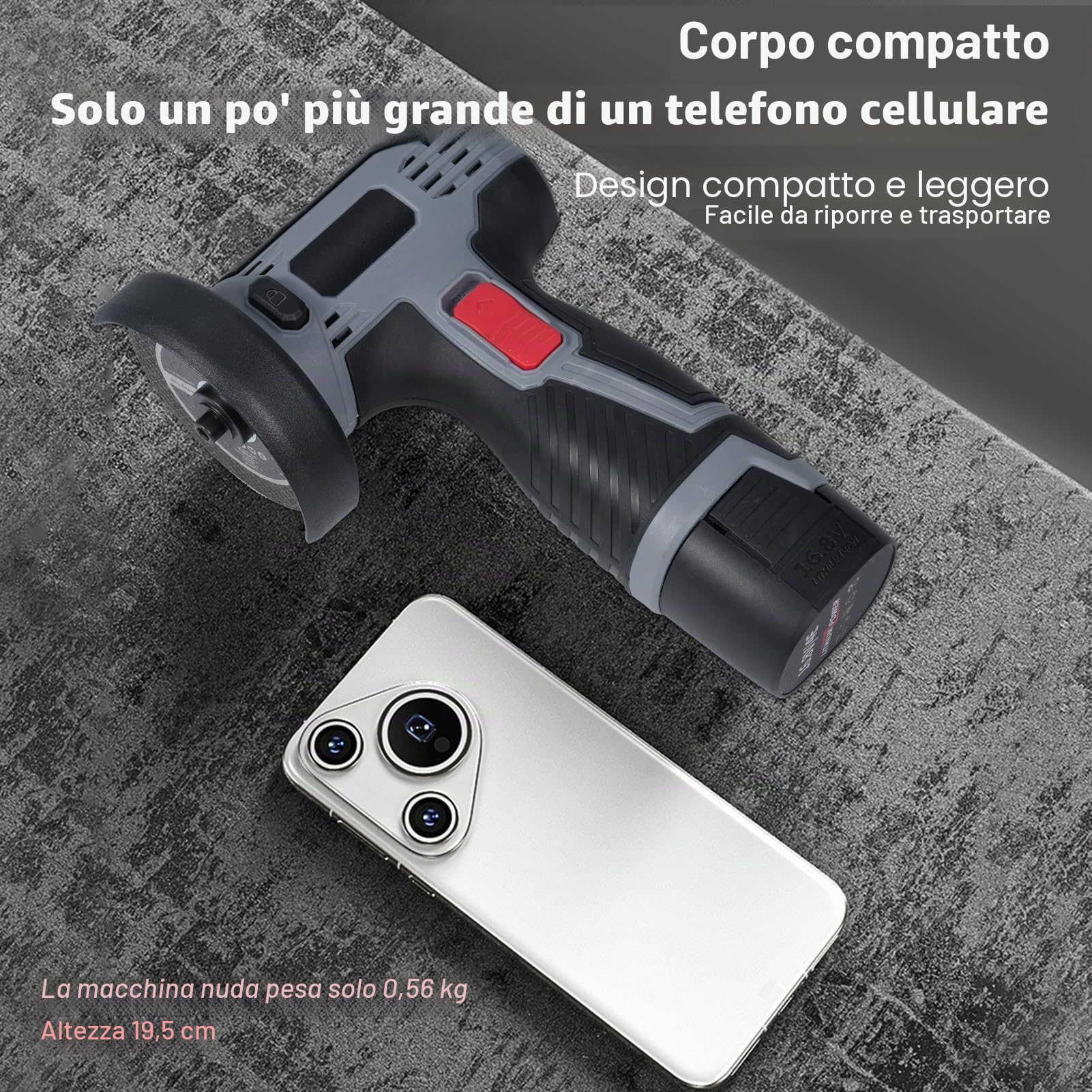 Weytoll Smerigliatrice angolare a batteria 17000 giri/min, Mini smerigliatrice elettrica con 2 batterie 16,8 V 1500 mAh e disco abrasivo per tagliare mattoni lucidati, legno, pietra, acciaio