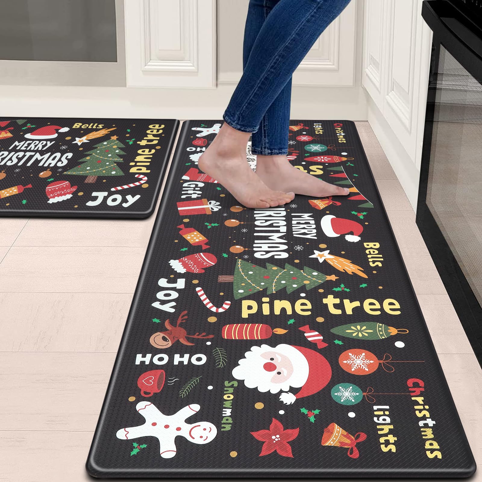 Collive Merry Christmas Kitchen Mat, Cushioned Anti Fatigue Kitchen Rug