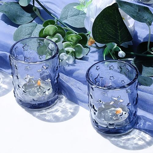 Miniatura 17 de VOHO 12 portavelas de Navidad con copos de nieve azules en relieve, portavelas votivas para centro de mesa, velas de té, portavelas a granel