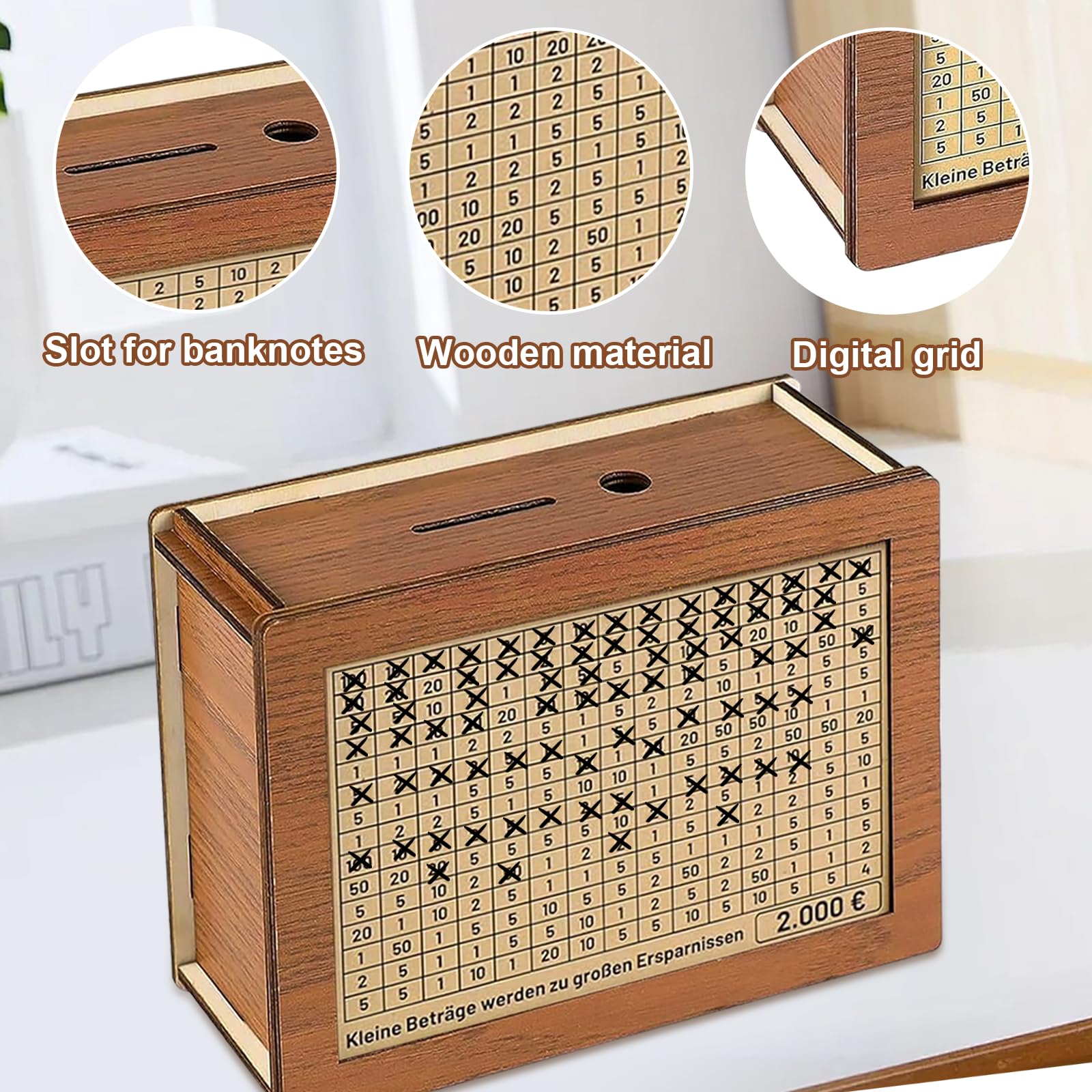Salvadanaio In Legno Con Contatore E Obiettivo Risparmio – Cassaforte Per Bambini Con Numeri Da Spuntare, Riutilizzabile, Regalo Educativo - 4