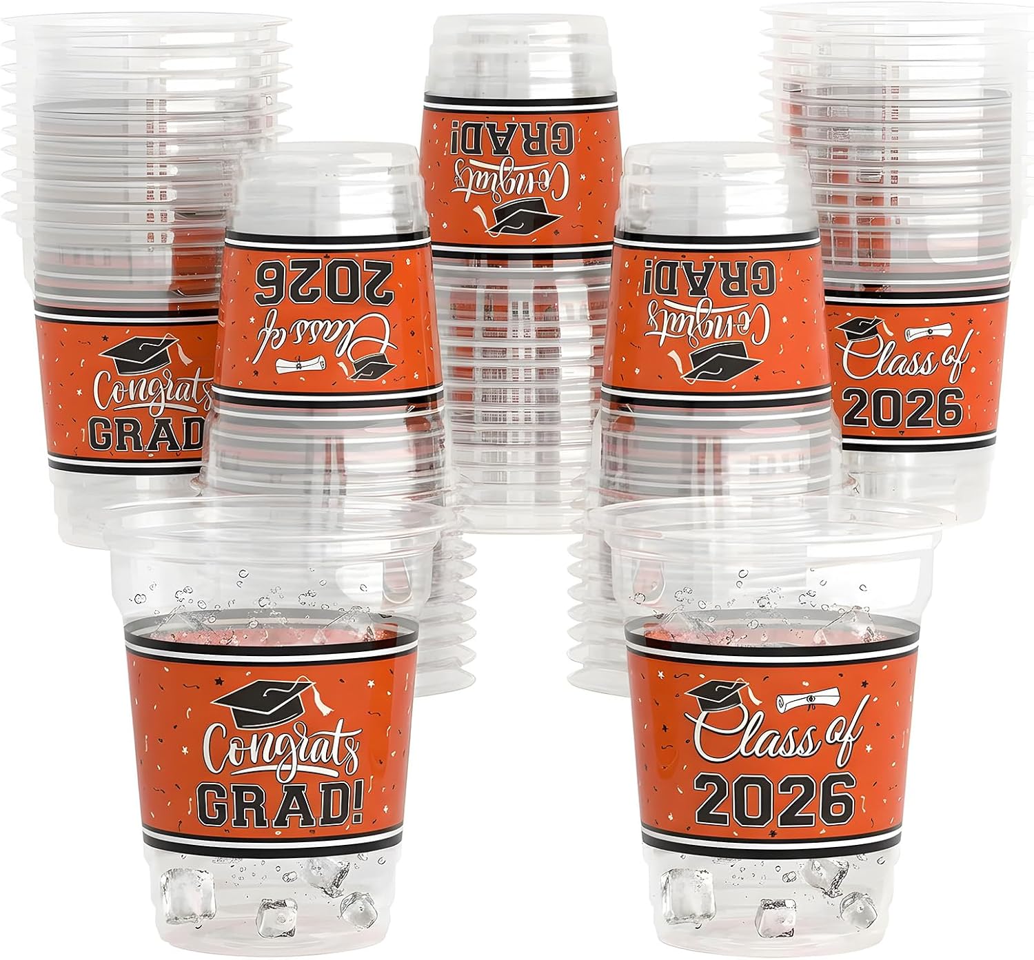 YQUQWN 50 PCS Graduation Cups 12 oz Disposable Thickened Orange Plastic Cups for Drinks Class of 2026 Graduation Party Decorations Favors Grad Party Supplies