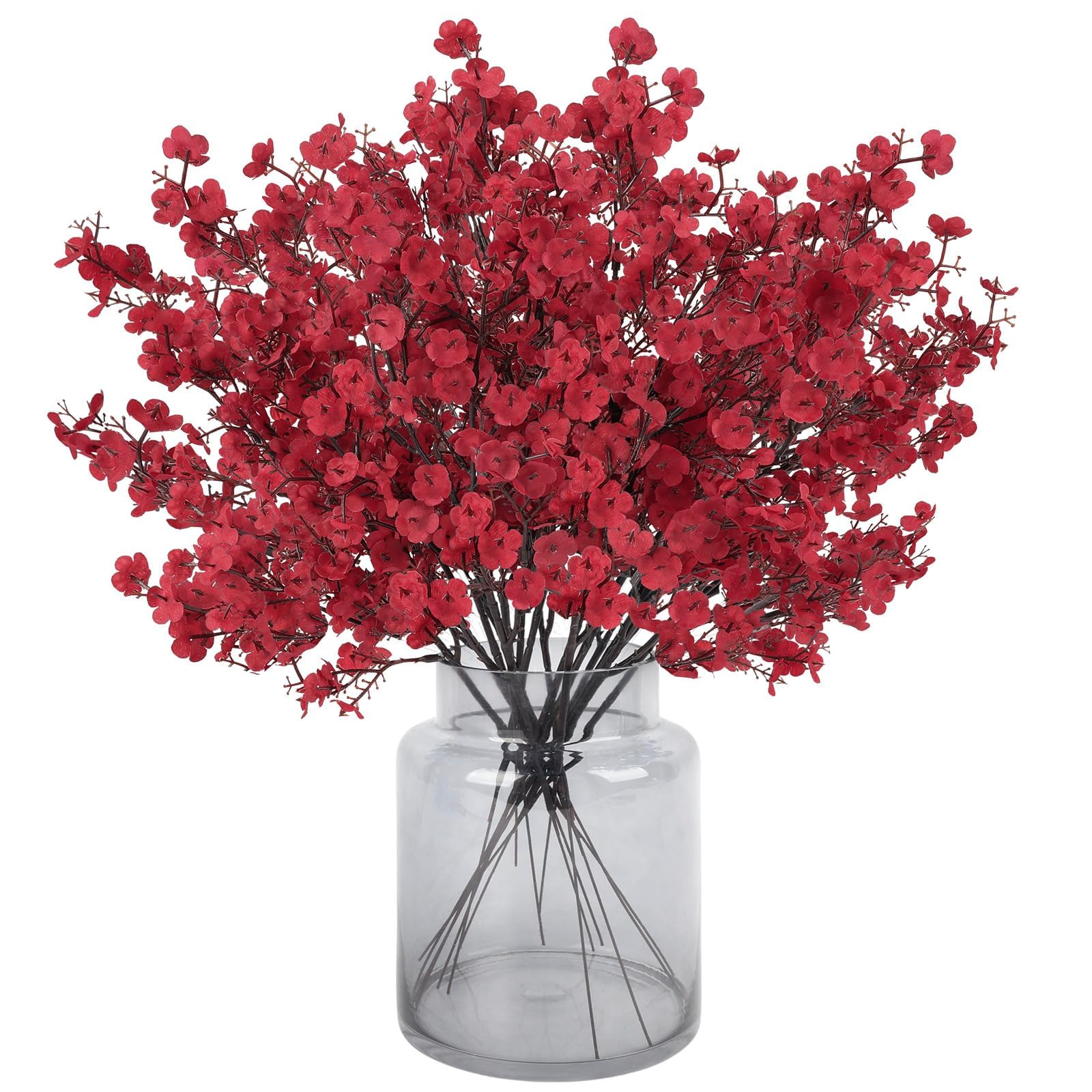 N&T NIETING Künstliche Blumen, 12 Stück Schleierkraut Künstlich Gypsophila Blumen Fake Seidenblumen für Home Decor Hochzeit Party Tisch Centerpieces Garten Party Dekoration(Rot)