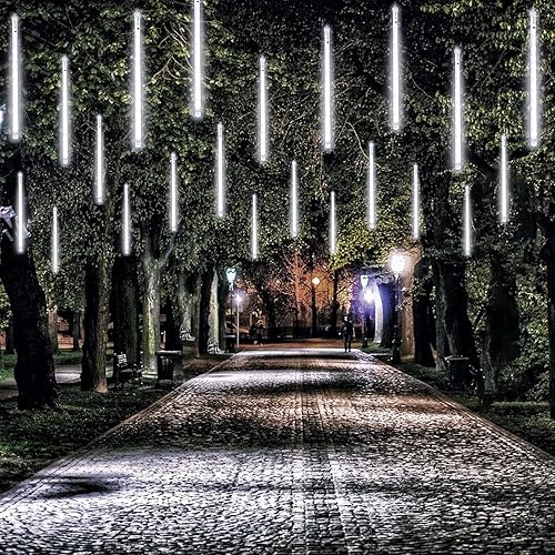 Miniatura 2 de OZS 14 tubos en total de 336 luces LED extensibles blancas de lluvia de meteoros, luces de carámbano, luces de caída de lluvia para exteriores,