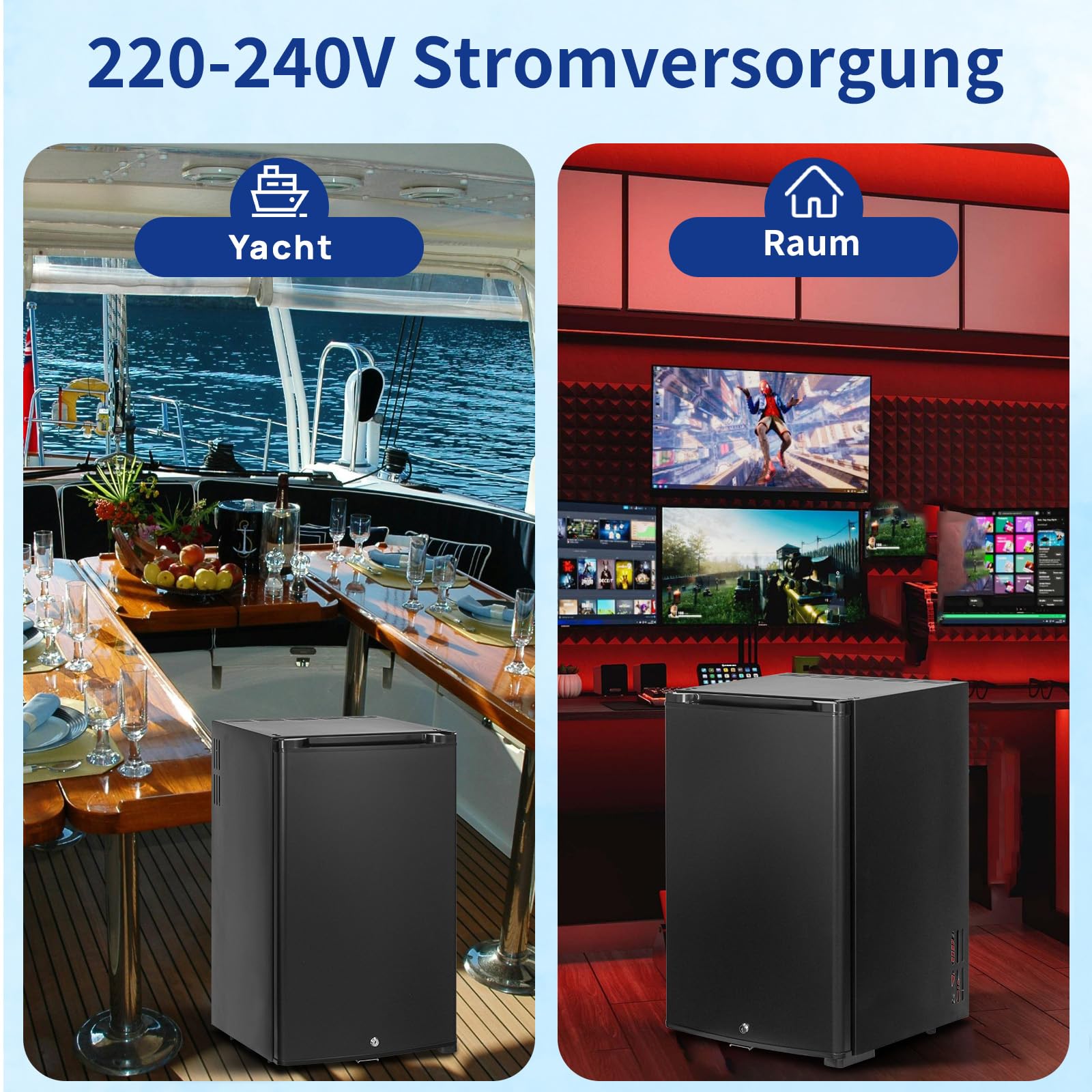 Smad 50L Camping Kühlschrank 12V, 2-Wege-Wohnmobil Kühlschrank 230V, Absorberkühlschrank, Ohne Kompressor, Geräuschlos, mit Schloss, Umstellbare Tür, für Auto, Camping, Wohnwagen, Büro, LKW, Schwarz