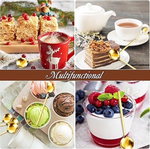 Miniatura 3 de 50 cucharas de expreso mini cucharaditas de 5.3 pulgadas de oro, de acero inoxidable, cucharas pequeñas de café para remover, té, azúcar, helado,