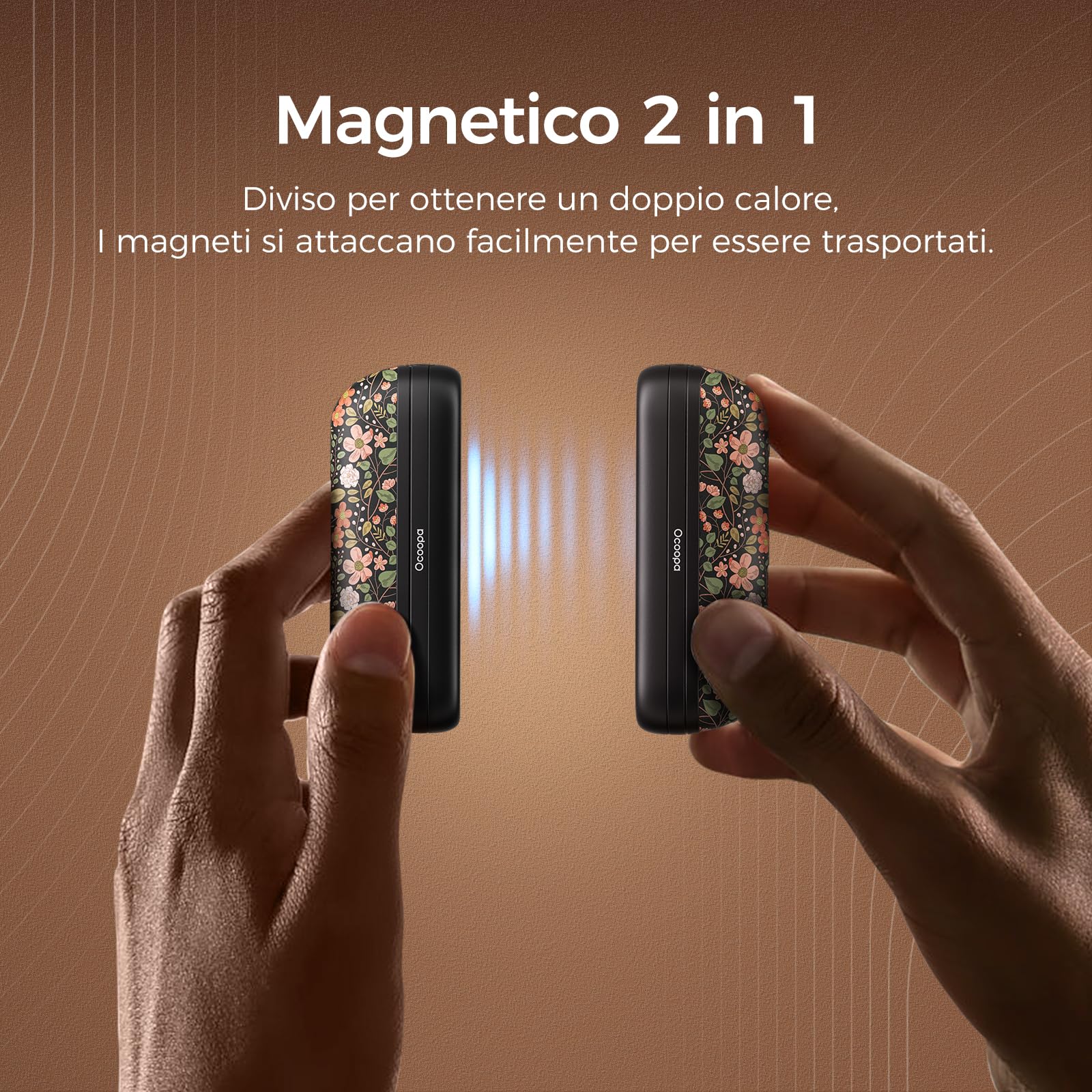 OCOOPA Scaldamani Ricaricabili 2 in 1, Scaldamani Elettrico Magnetico 5200mAh, Scaldamani Tascabili, 3 Livelli di Riscaldamento Fino a 52 ℃, Regali da Campeggio per la Pesca per Uomo, UT2s Mini
