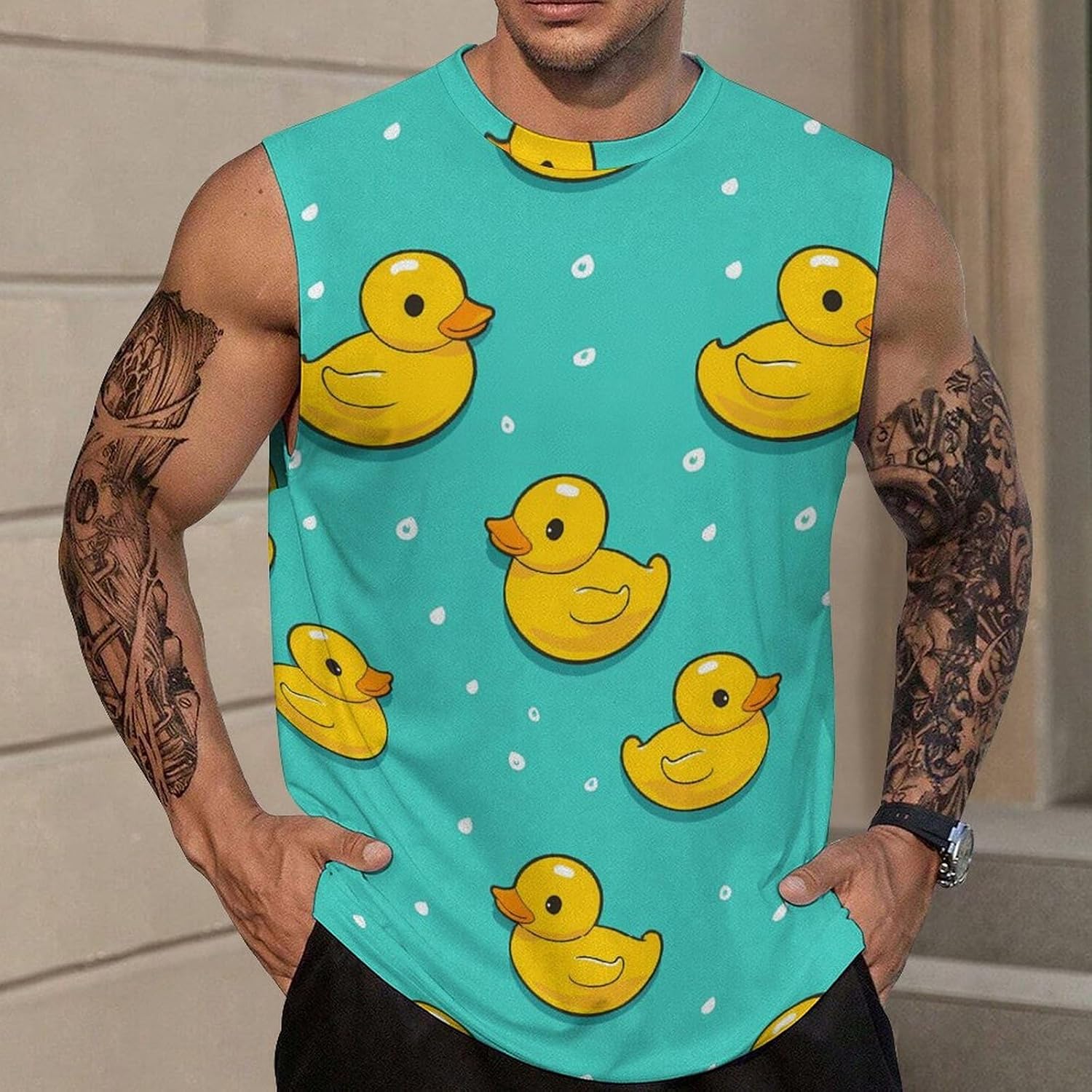 Cute Rubber Duck Men Summer Sleeveless Crew Neck Top 5XL