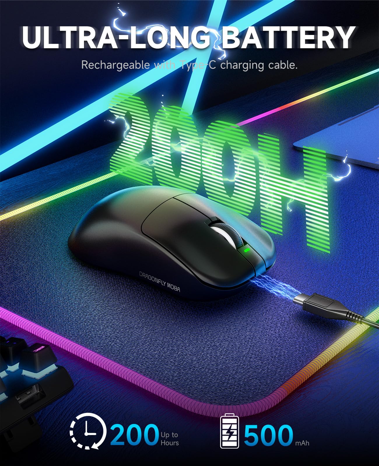 VGN F1 MOBA Mouse da gioco wireless con max 26.000 DPI, ad alta precisione, leggero 55 g, polling 4K, durata della batteria 200 ore, 6 pulsanti programmabili, ricarica USB-C, per PC/Mac/Laptop Classic