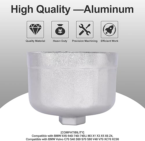 Miniatura 4 de OXCANO Herramienta de extracción de llave de filtro de aceite de 3.386 in x 16 flautas compatible con tapas de carcasa estilo cartucho Volvo y BMW